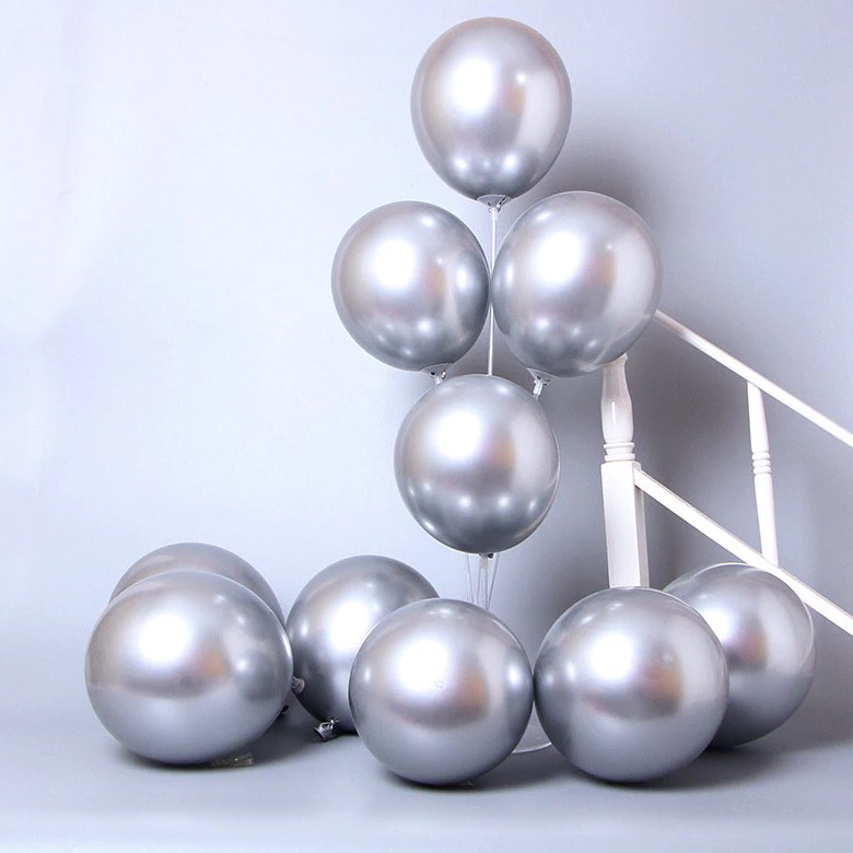 10Pcs Chrome Metallic Latex Balloons - Silver