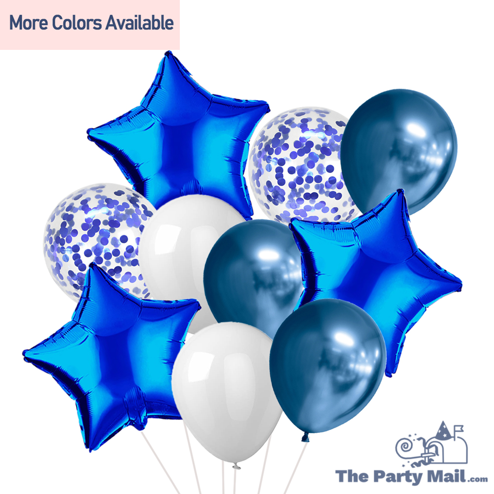 10Pcs Star Foil Balloons, Confetti Balloons and Chrome Balloons - Navy Blue