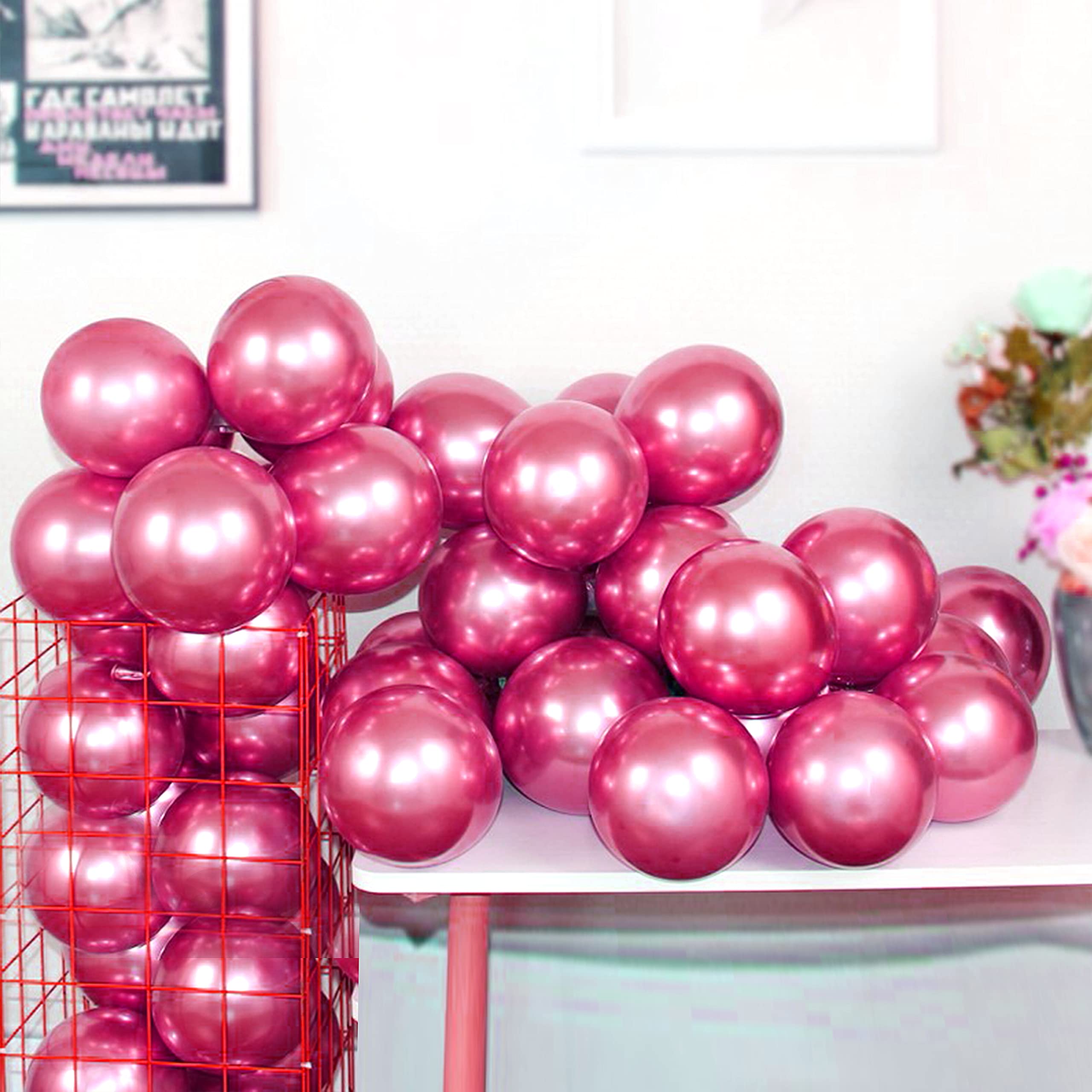 10Pcs Chrome Metallic Latex Balloons - Pink